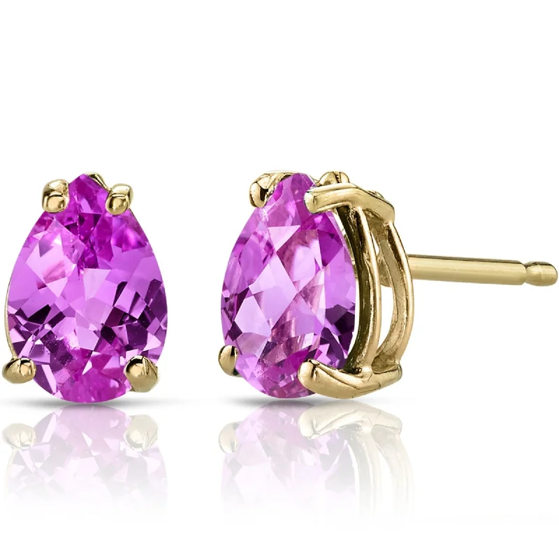 fashion stud earrings for women-14k Yellow Gold Pink Sapphire Stud Earrings 1.81ct Pear Shape