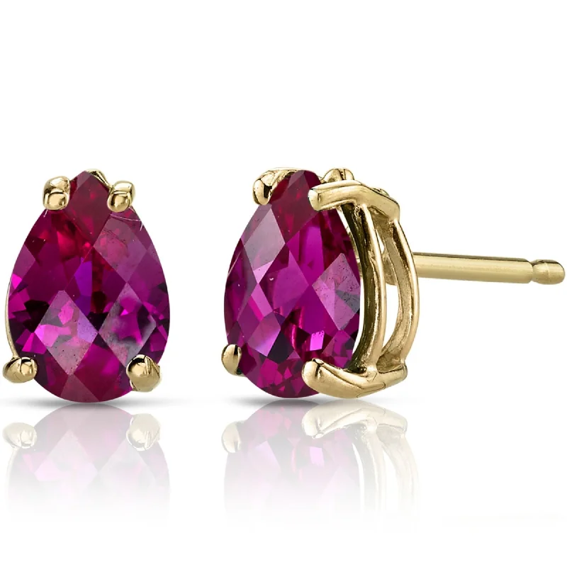 men’s stainless steel stud earrings-14k Yellow Gold Ruby Stud Earrings 1.88ct Pear Shape