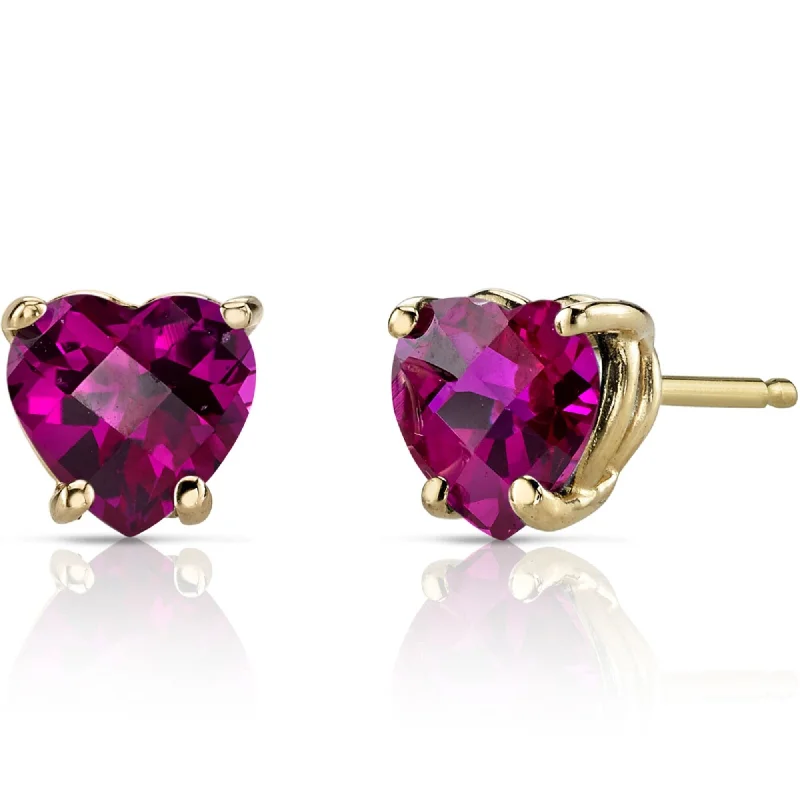 unique stud earrings for women-14k Yellow Gold Ruby Stud Earrings 2.19ct Heart Shape