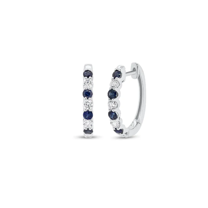 double stud earrings for women-Sapphire & Diamond Huggie Earrings