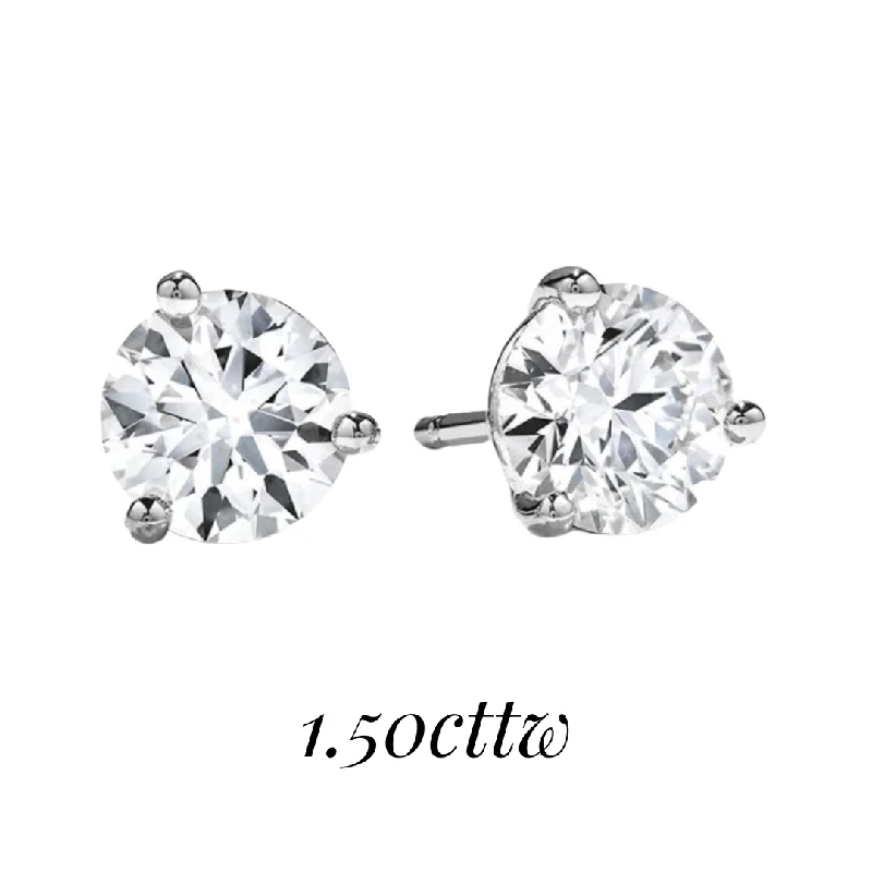 crystal and pearl stud earrings-18K White Gold HOF 1.50cttw VS-SI I-J  Round Solitaire Diamond Earrings