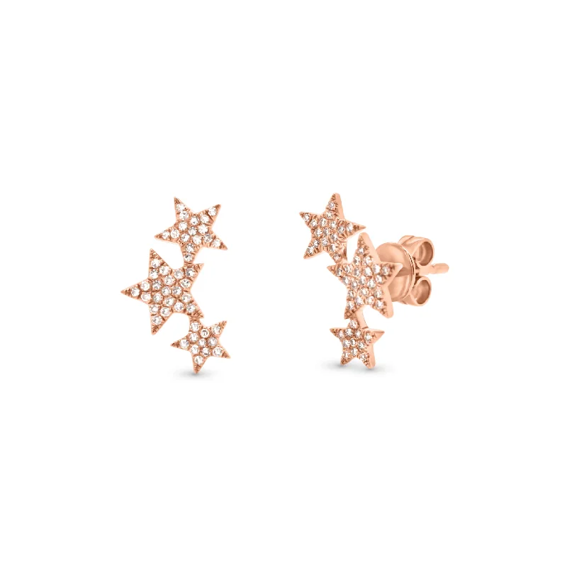 women’s gold diamond stud earrings-Diamond Trio of Stars Crawler Earrings