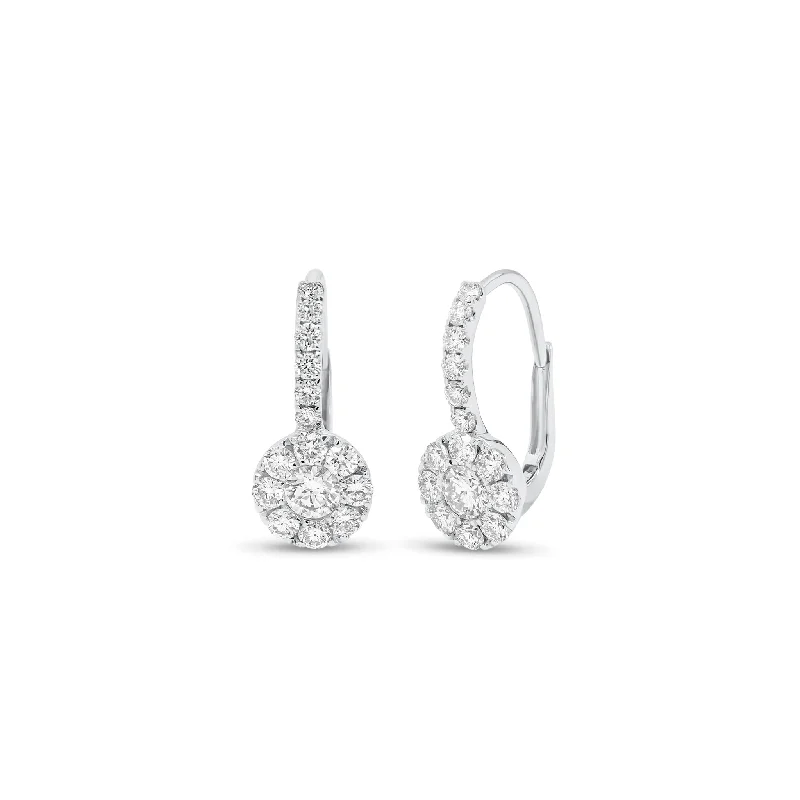 wedding stud earrings-Diamond Halo Drop Lever-Back Earrings