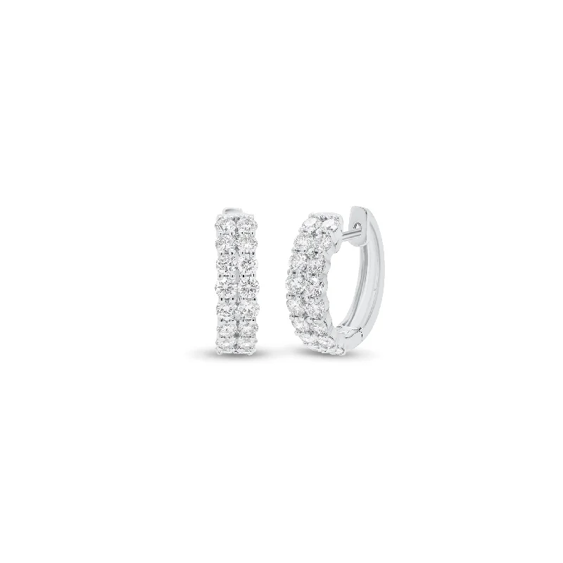 stud earrings with colored stones-Diamond Petite Double Row Huggie Earrings