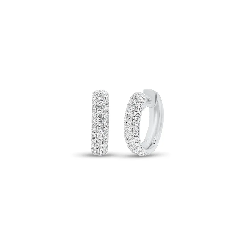 stainless steel stud earrings-Diamond Triple Row Huggie Earrings