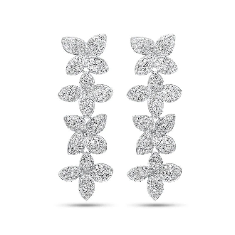 simple pearl stud earrings-Diamond Flower Petal Statement Earrings