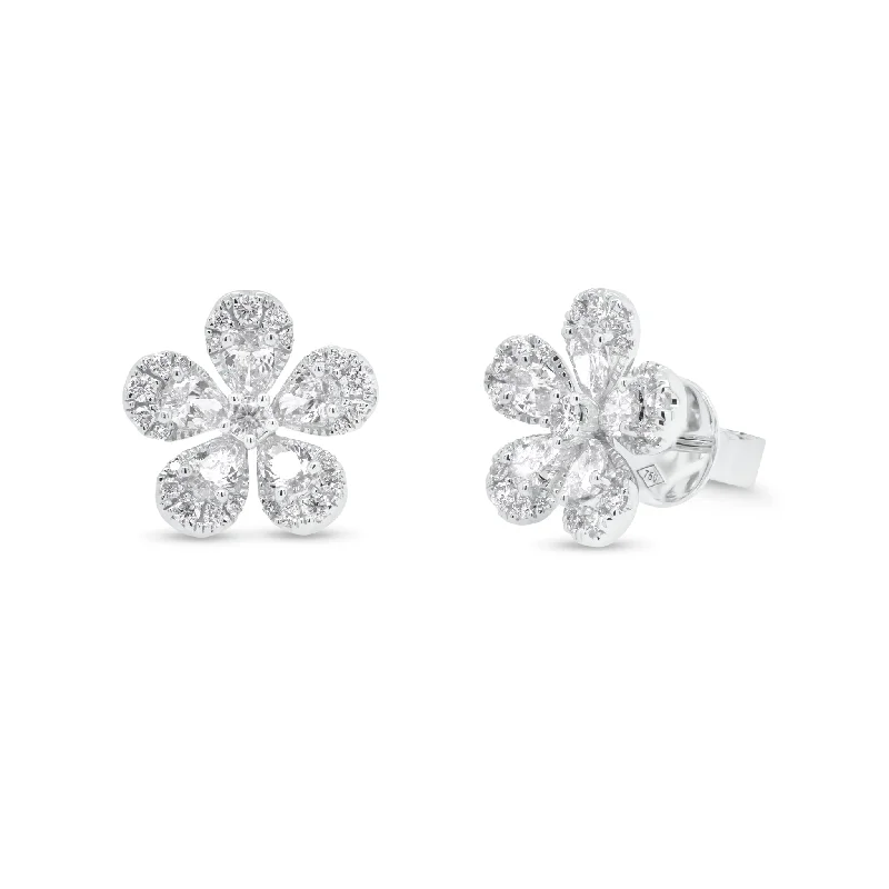 heart-shaped stud earrings-Pear-Shaped Diamond Daisy Stud Earrings