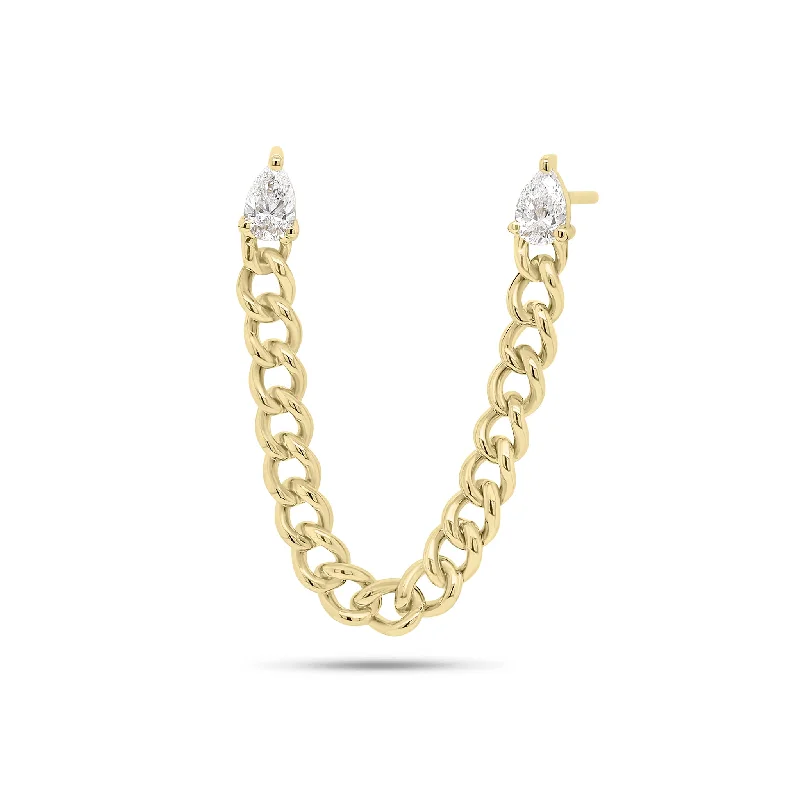 statement stud earrings-Pear-Shaped Diamond Double Piercing Chain Earring