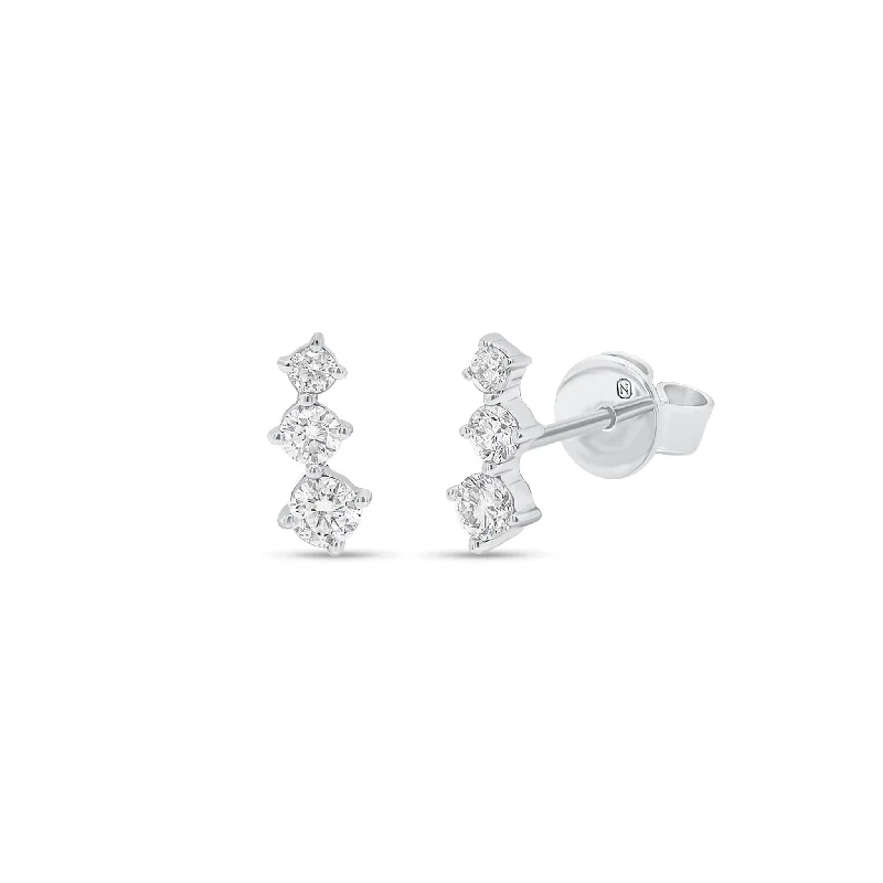 cute stud earrings for women-Graduated Diamond Trio Crawler Stud Earrings