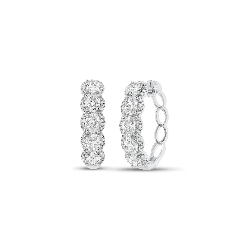 rainbow stud earrings for women-Diamond Oval Hoop Earrings