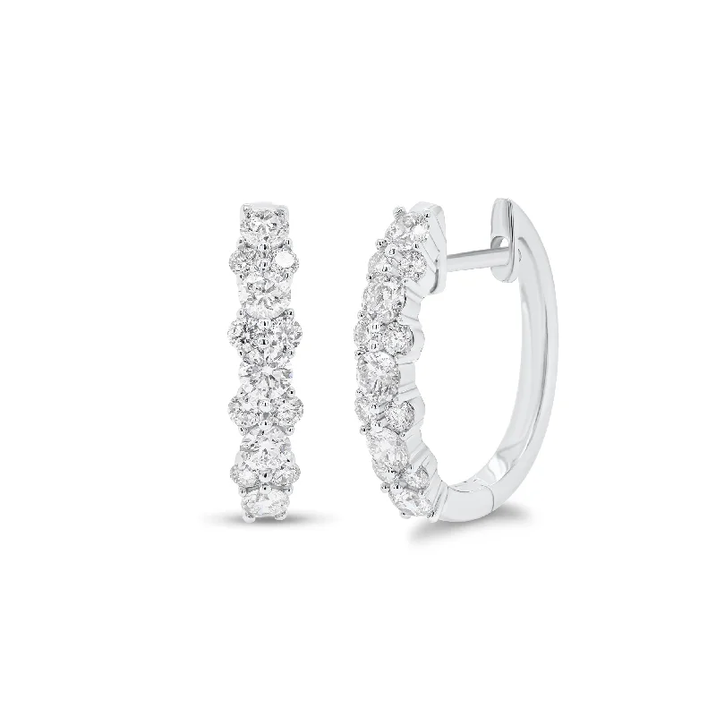 chic stud earrings for women-Diamond Cluster Hoop Earrings