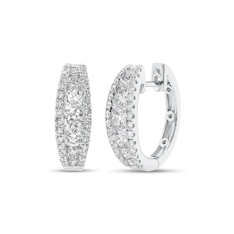 lightweight stud earrings-Round Diamond Tapered Large Huggie Earrings