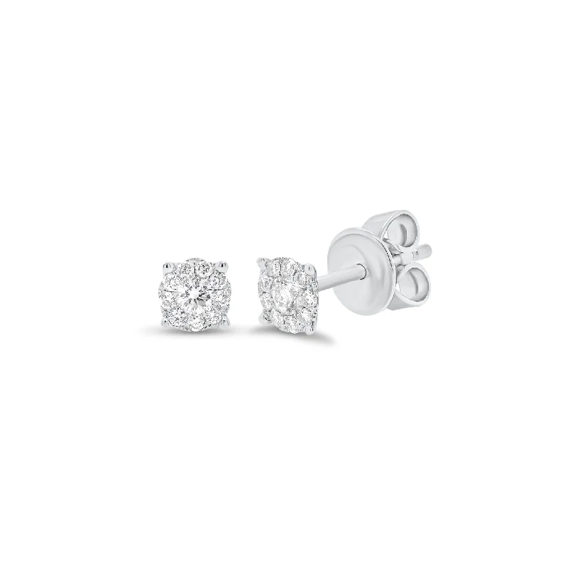 black stud earrings for men-Halo Diamond Stud Earrings