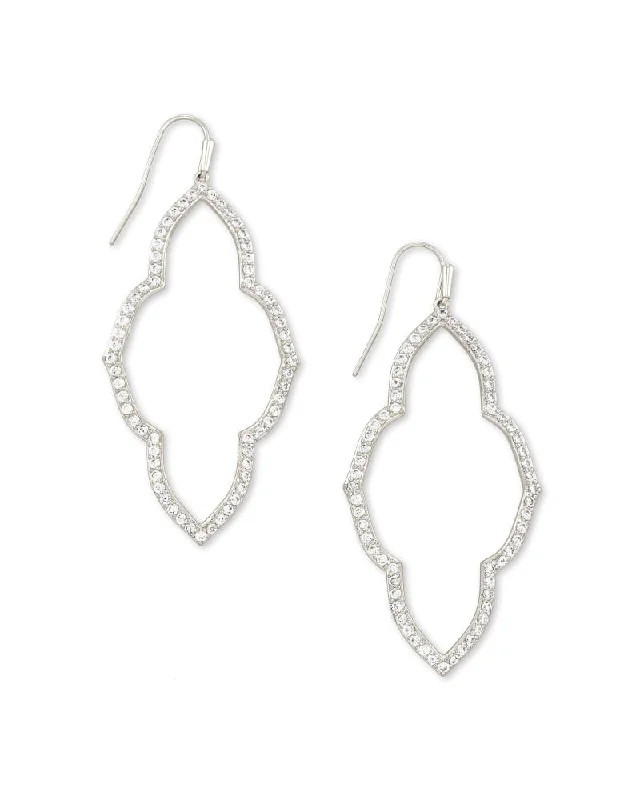 big stud earrings for women-Abbie Silver Plated Open Frame Earrings with White Crystals by Kendra Scott