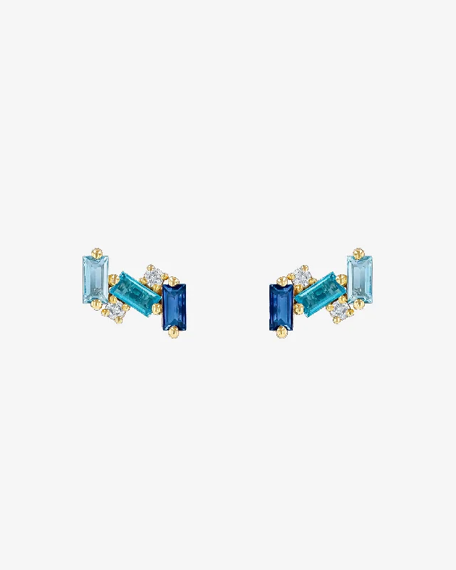 vintage silver stud earrings-Amalfi Burst Blue Ombre Studs