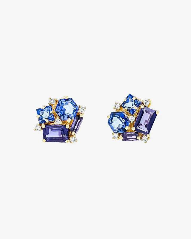 trendy ear studs-Amalfi Dark Blue Mix Blossom Studs