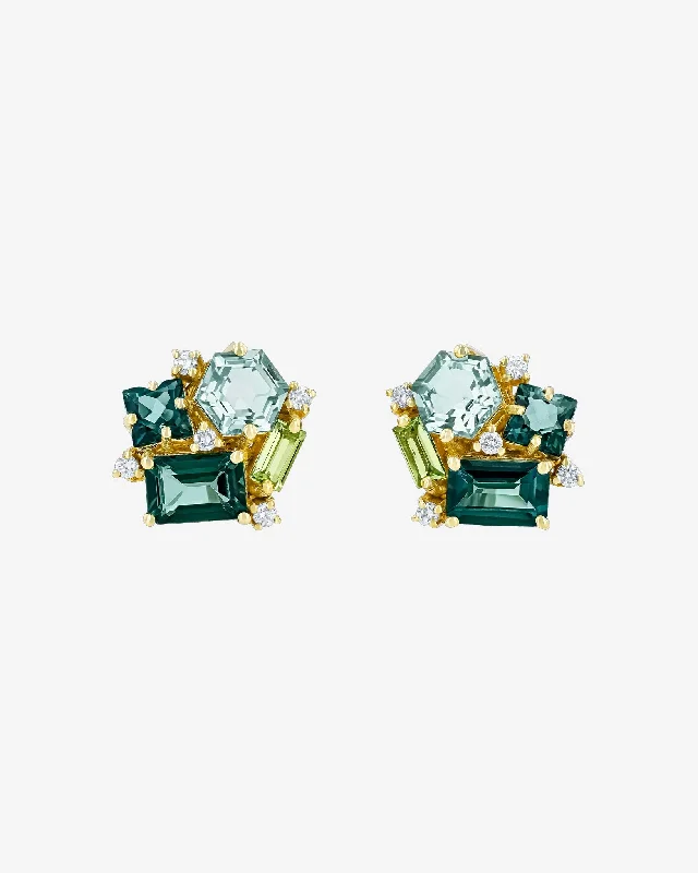 gold stud earrings for women-Amalfi Green Mix Blossom Studs