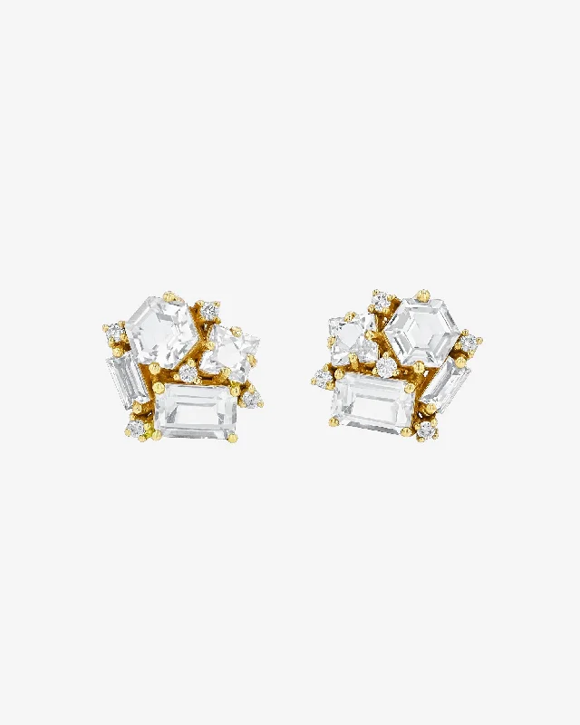 yellow gold stud earrings-Amalfi White Topaz Blossom Studs