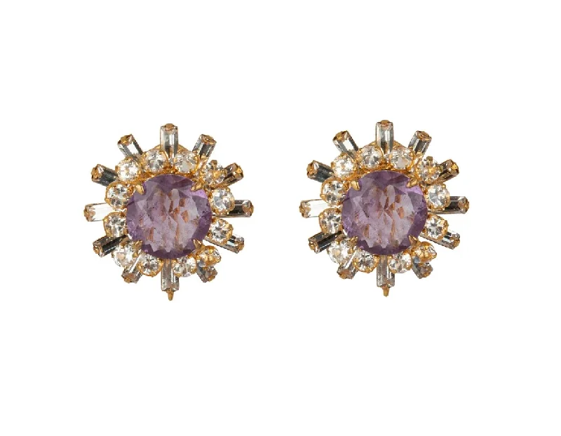 gold hoop stud earrings-Amethyst Cluster