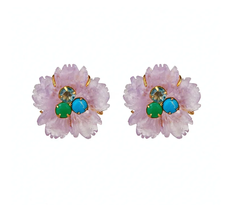 gold stud earrings for gifts-Amethyst Flower