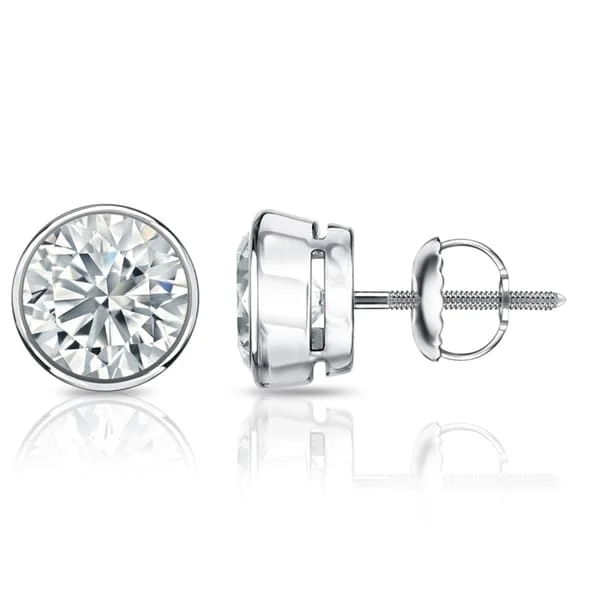 stud earrings with diamonds-Auriya 1 1/5ctw Round Diamond Stud Earrings Bezel-set Platinum - GIA Certified