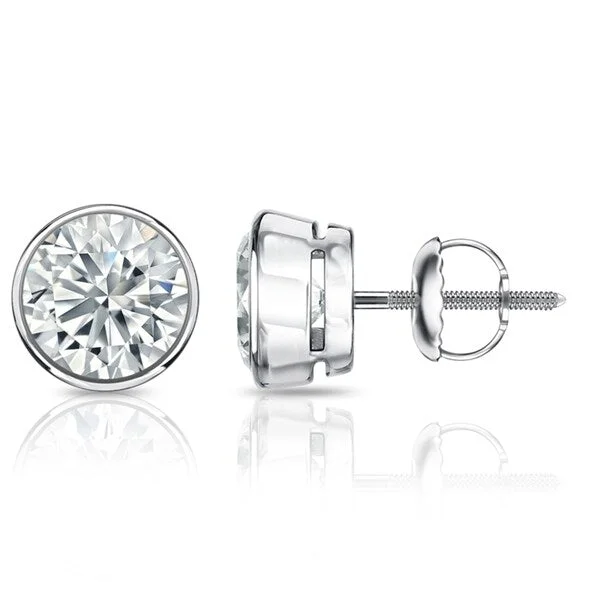 stud earrings with cubic zirconia-Auriya 1.70ctw Round Diamond Stud Earrings Bezel-set 18k Gold - GIA Certified