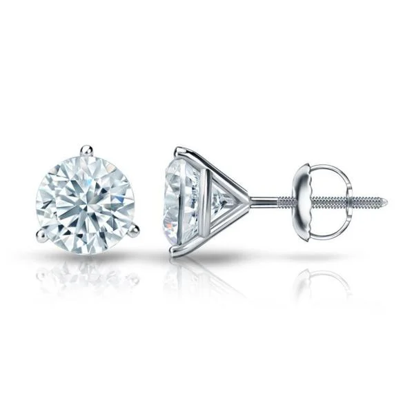 silver star stud earrings-Auriya 14k Gold Certified 2.00 carat TDW 3-Prong Martini Round Diamond Stud Earrings