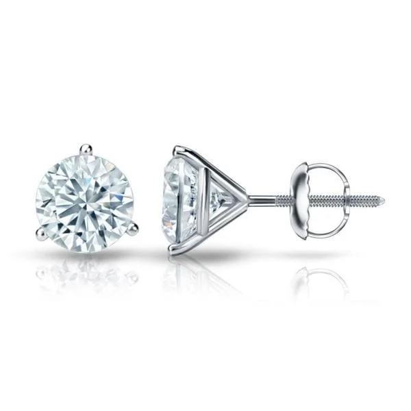 fashion diamond stud earrings-Auriya 14k Gold GIA Certified 2.50 carat TDW 3-Prong Martini Round Diamond Stud Earrings