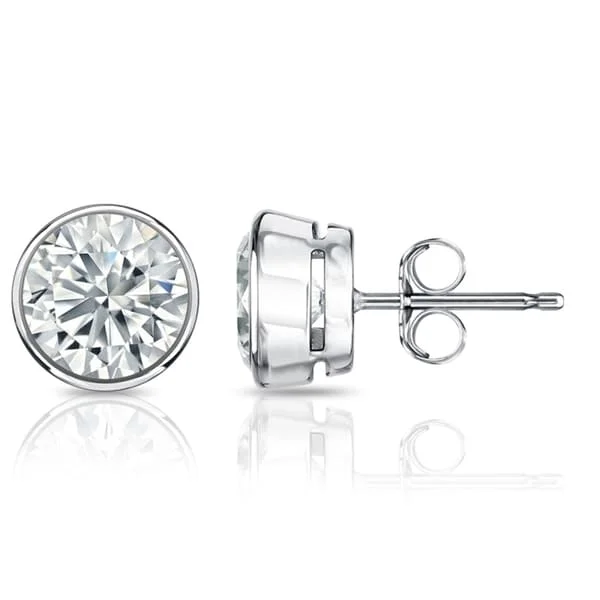 rainbow stud earrings for women-Auriya 2.70ctw Round Diamond Stud Earrings Bezel-set 18k Gold - GIA Certified