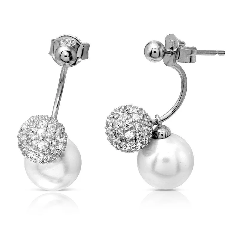 fashion stud earrings with rhinestones-Ball with Sliding Mother of Pearl Earrings