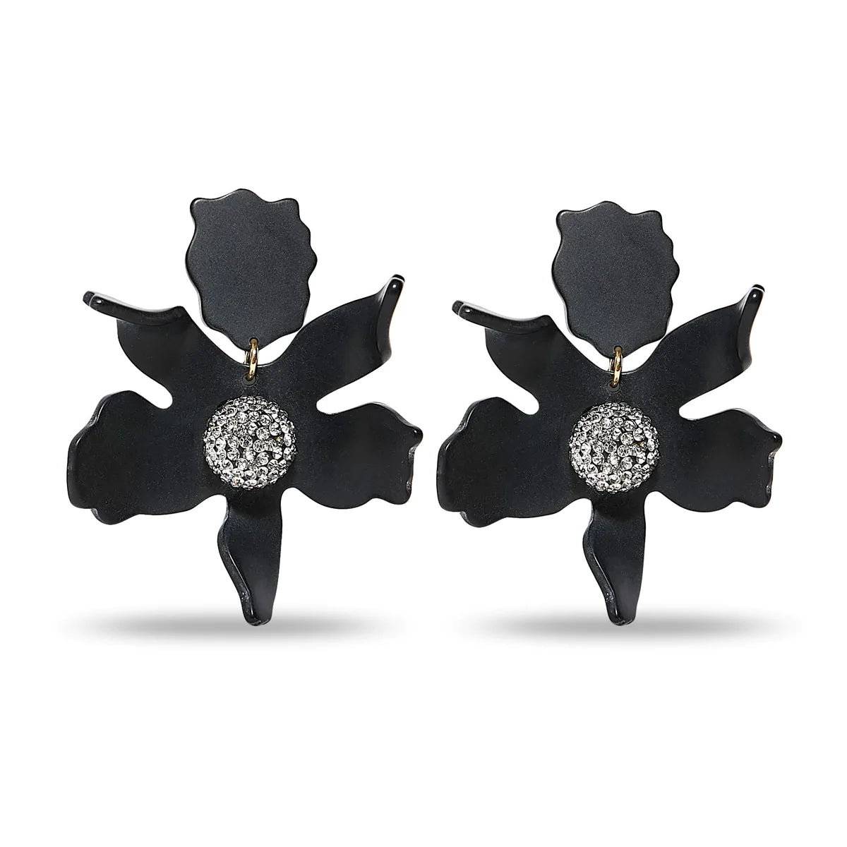 crystal and pearl stud earrings-Black Crystal Lily