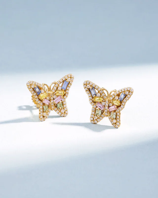 diamond stud earrings-Bold Pastel Sapphire Small Butterfly Studs