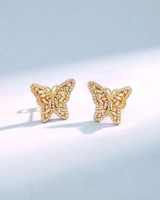 modern stud earrings for women-Bold Small Butterfly Diamond Studs