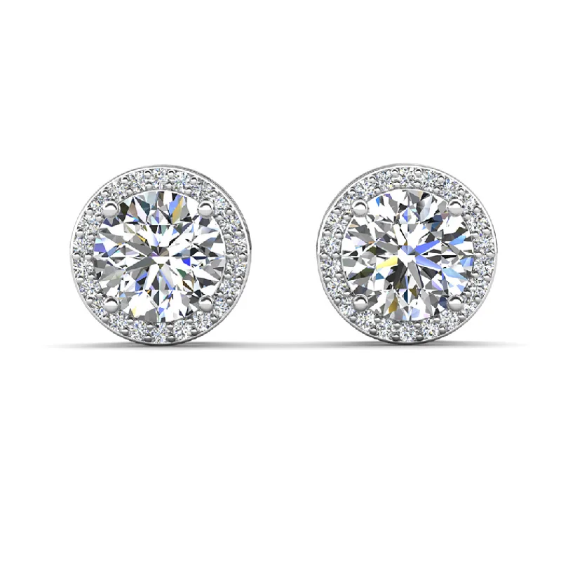 trendy ear studs-Mariah 18k White Gold Plated Round Cut Halo Stud Earrings with Simulated Diamond Crystals