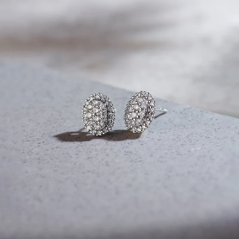 double stud earrings for women-Classic Oval Cluster Diamond Earrings