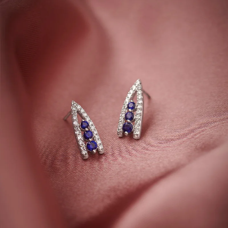 double diamond stud earrings-Created Sapphire Wishbone Earrings