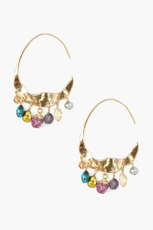 emerald stud earrings-Crescent Multi Mix Gold Hoop Earrings