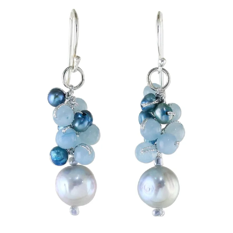 trendy ear studs-Cultured Pearl and Quartz Dangle Earrings, 'Happy Bunch' (Thailand)