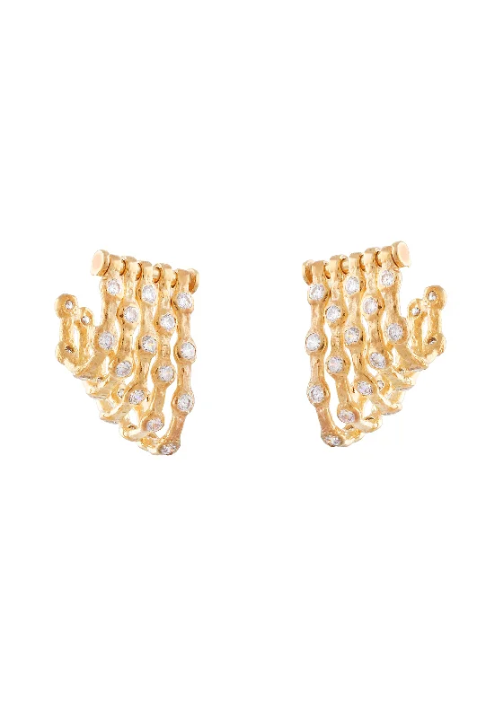 classic gold stud earrings-CURVED WAVE HOOPS EARRINGS WITH HANDSET STONES