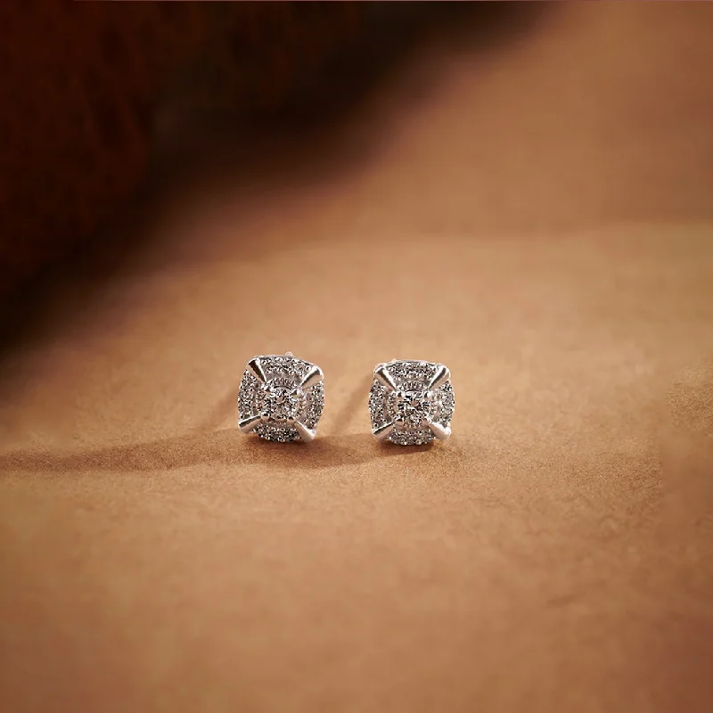 statement stud earrings-Cushion Halo Diamond Earrings