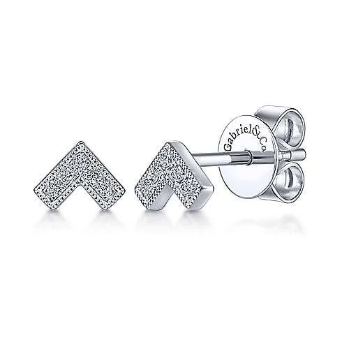 stud earrings for teens-White Gold Diamond V Shaped Stud