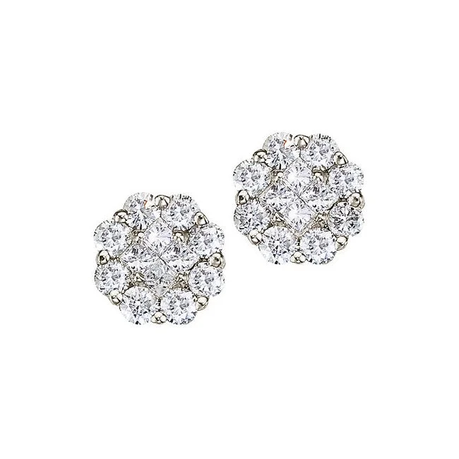 personalized stud earrings-14K White Gold 1.00ctw Diamond Cluster Stud