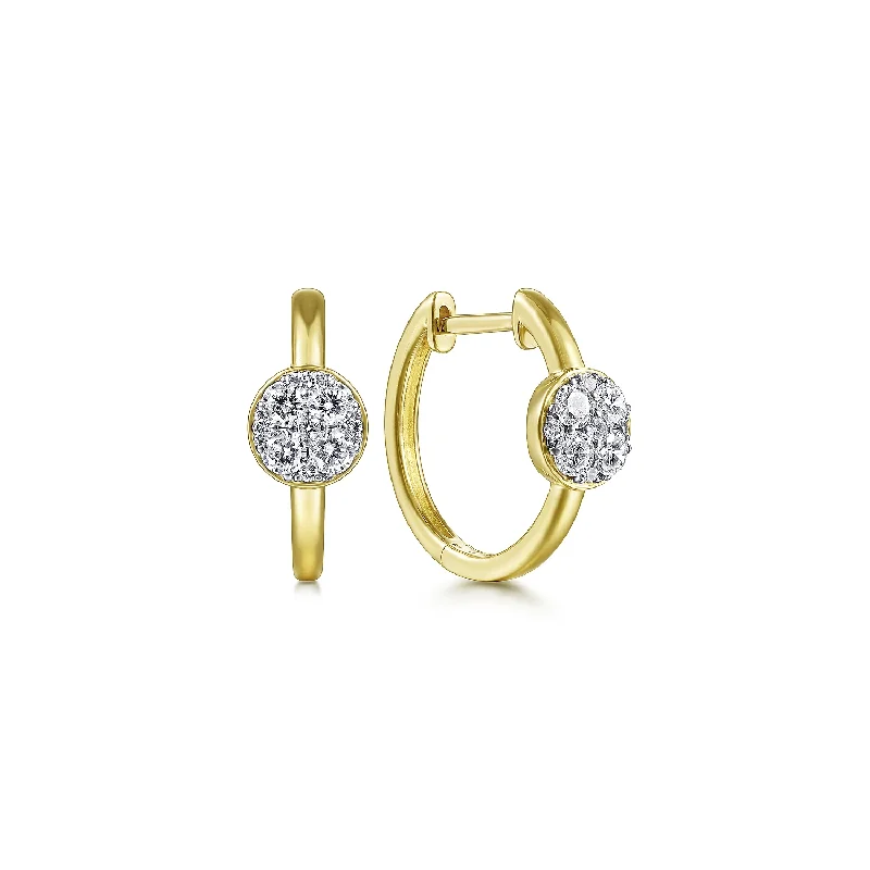 handmade stud earrings-14K Yellow Gold 15MM Diamond Earrings