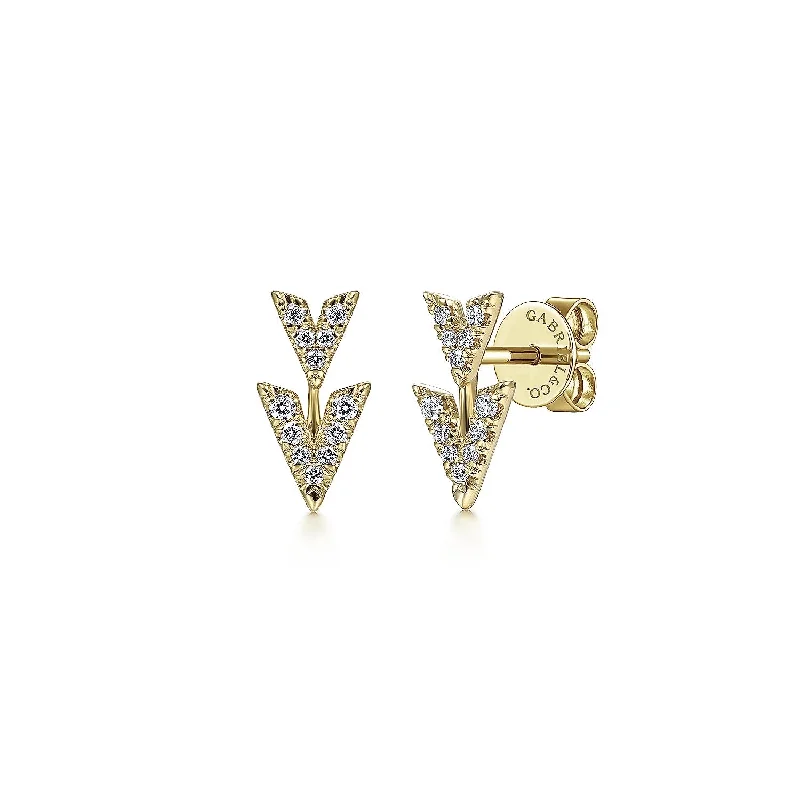 gold stud earrings for women-14K Yellow Gold Diamond Chevron Earrings