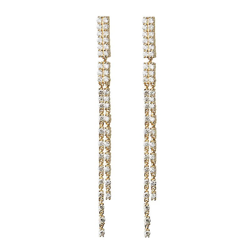 yellow gold stud earrings-Diamond Bar Dangle Earrings