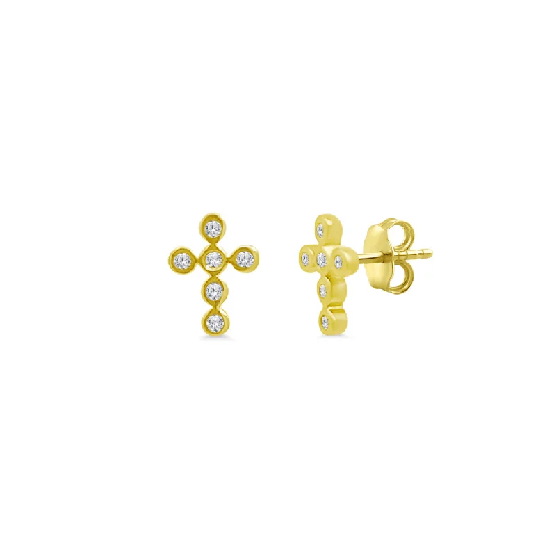 rose gold stud earrings-Diamond Bezel Cross Studs