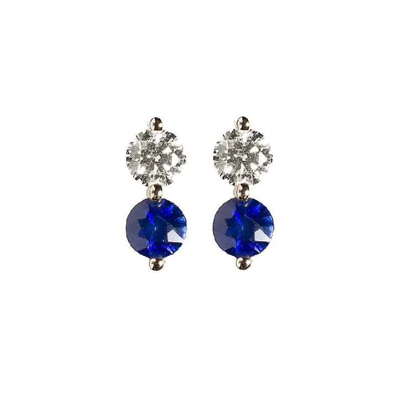 cute stud earrings for women-Diamond + Blue Sapphire Doubles Studs