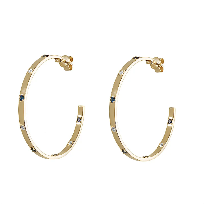 stud earrings with opal-Diamond & Blue Sapphire Ribbon Hoop Earrings