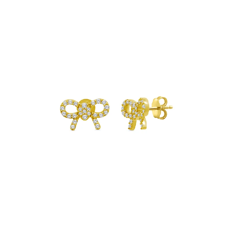 small gold stud earrings-Diamond Bow Studs