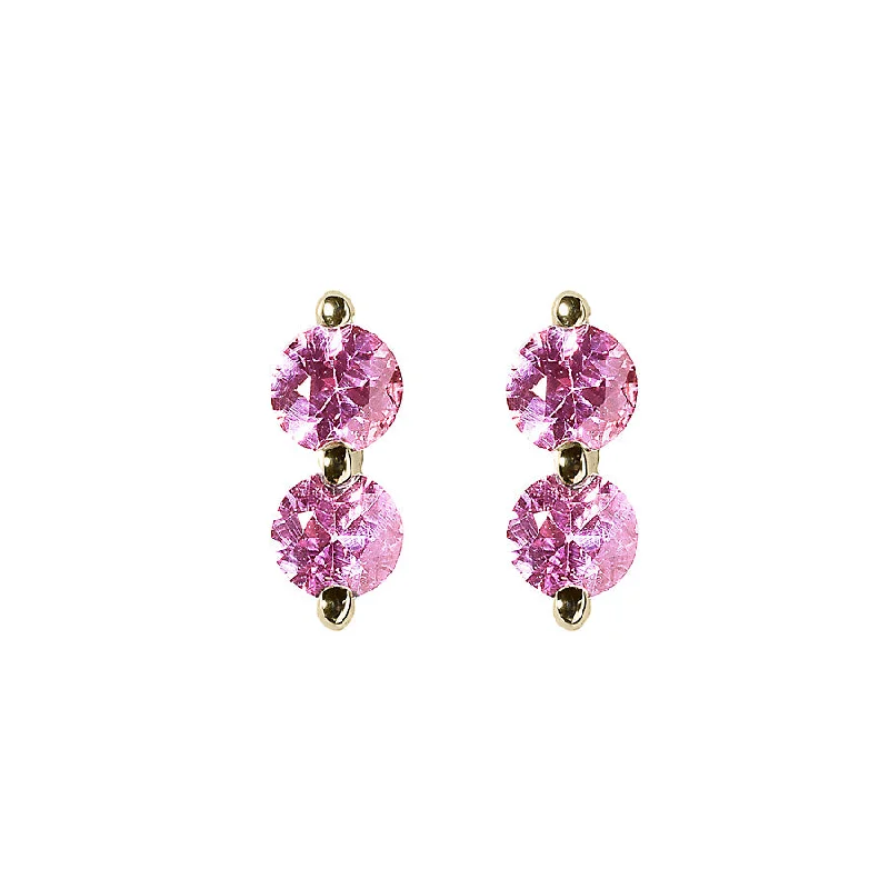 women’s pearl and gold stud earrings-Pink Sapphire Doubles Studs